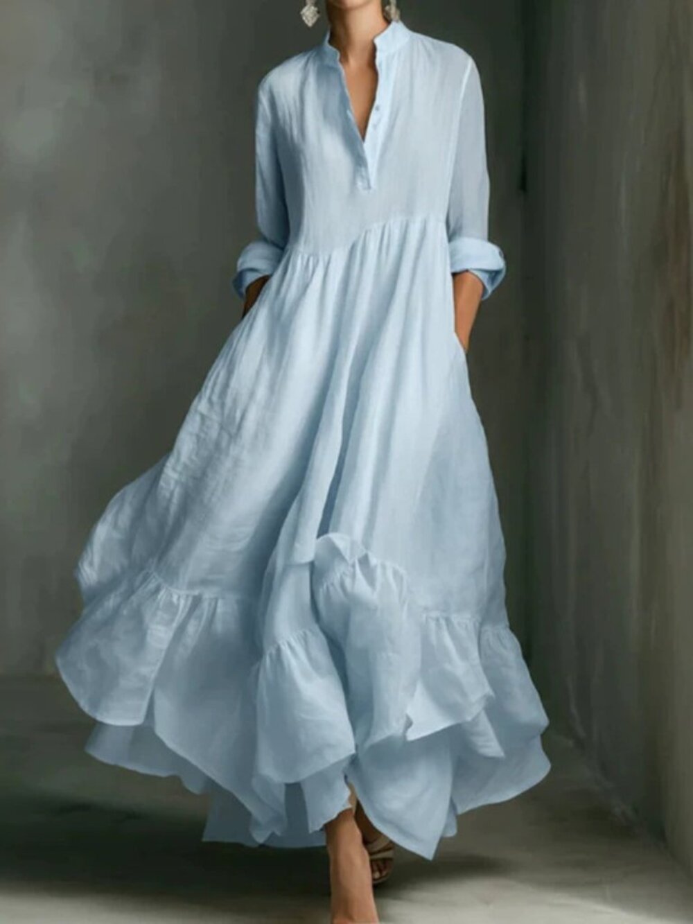 Women's Solid-Color Loose-Fit Blouse-Style Swing Dress